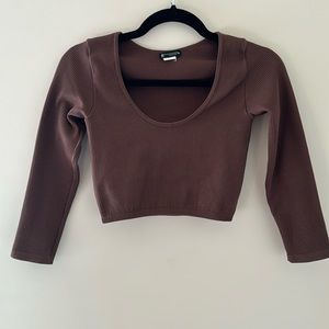 zara ribbed brown cropped long sleeve